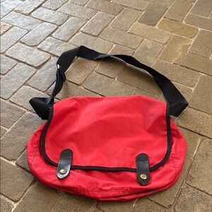 Red Women's Messenger Bag with Black Trim and Adjustable Strap